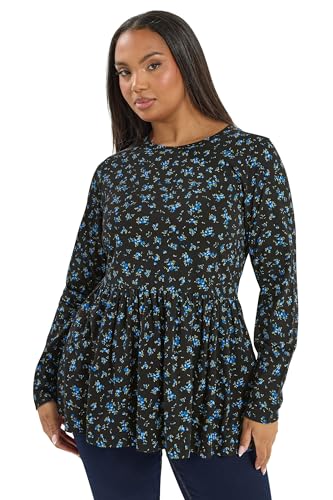 Yours Curve Blue Ditsy Floral Peplum Top - Women's - Plus Size Curve