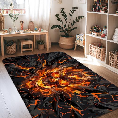 Alfombra de calavera gótica rectangular con llamas para decoración de salón 2