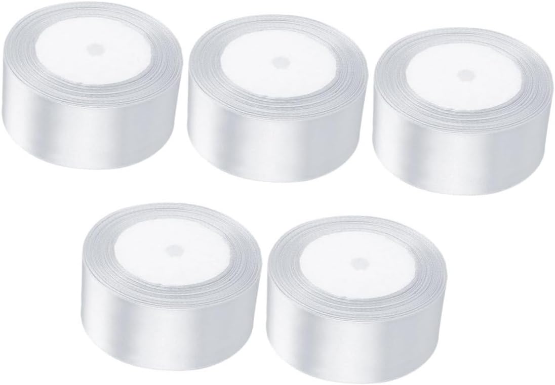 Polyester Satin Wrapping Ribbon 5 Rolls White 01# Decorative Package Ribbon for Wedding, Birthday, Craft, Bouquet Embellishments and DIY Presents
