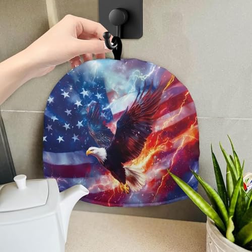 Image of Stars and Stripes Tea Pot Cozy for Keeping Warm Bald EagleTea Insulated Cosy Breakfast Warmer for America250,Dust Proof Flame Teapot Dust Protector Kitchen Decorative
