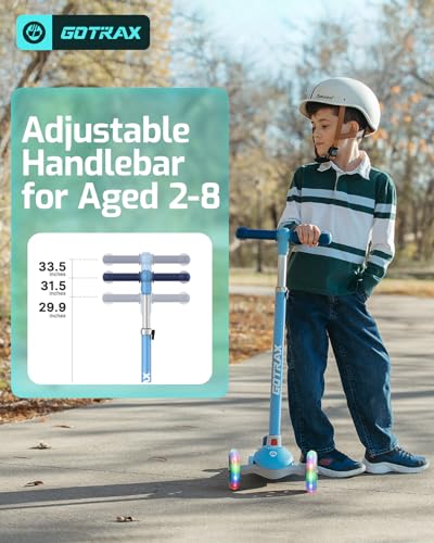 Image of Gotrax KS1 Kids Kick Scooter, LED Lighted Wheels and 3 Adjustable Height Handlebars, Lean-to-Steer & Widen Anti-Slip Deck, 3 Wheel Scooter for Boys & Girls Ages 2-8 and up to 110 Lbs