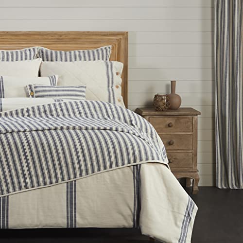 Piper Classics Market Place Blue California King Quilt, 100% Cotton Quilt Bedspread With Blue Ticking, Hand Quilted Grain Sack For Boho, Shabby Chic And Rustic Farmhouse Decor (103”X103”) #TOP4