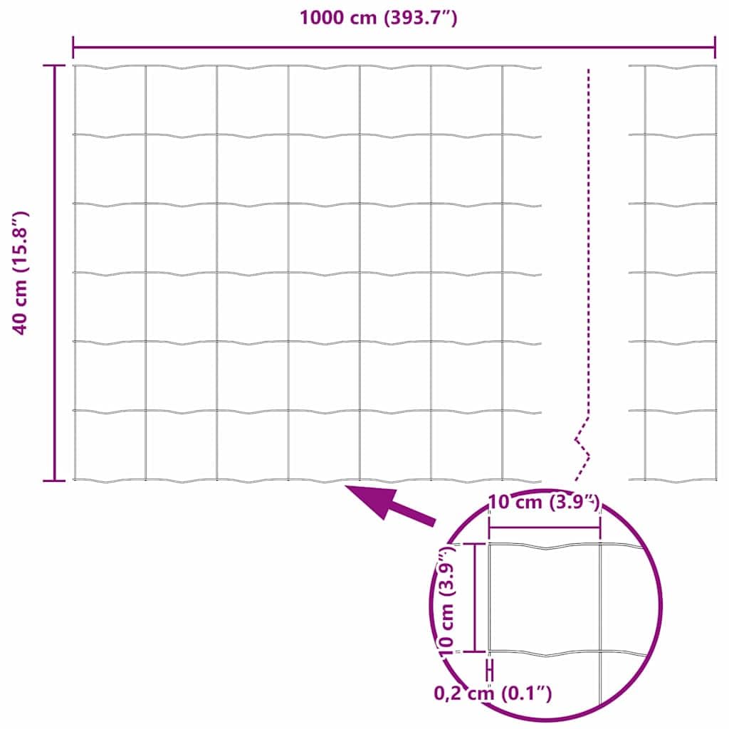 Geschweißter Drahtzaun aus PVC-beschichtetem Stahl 10 x 0,4 m mit 5 Pfosten und 2 Eckpfosten, wetterfeste Maschendraht Zaunelement Gartenzaun für Terrasse, Sichtschutz