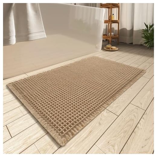 AMOAMI Upgraded Waffle Bath Mat, Super Absorbent Non Slip Bath Mats for Bathroom Floor, Machine Washable Bathroom Rugs with Tassels, Rubber Backed Bathroom Mat, Ultra Soft, Brown, 24" x 36"
