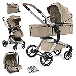 Bergsteiger Kinderwagen Lugo 3in1 | Kombikinderwagen Komplettset inkl. Zubehör - Babyschale, Buggy-Aufsatz, Sonnenschutz & Wetterfußsack | Isofix Station erhältlich