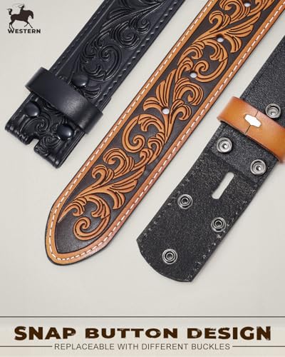 Image of BELTROAD 2 Pack Western Leather Belt Strap for Men Women Cowboy Cowgirl Leather Mens Belts for Jeans Gift Belt without Buckle