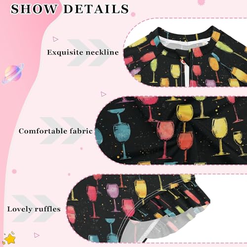 Color Colorful Glass Girls Long Sleeve Rashguard Swimsuit UV Protection One-Piece Swimwear Bathing Suit B04045254