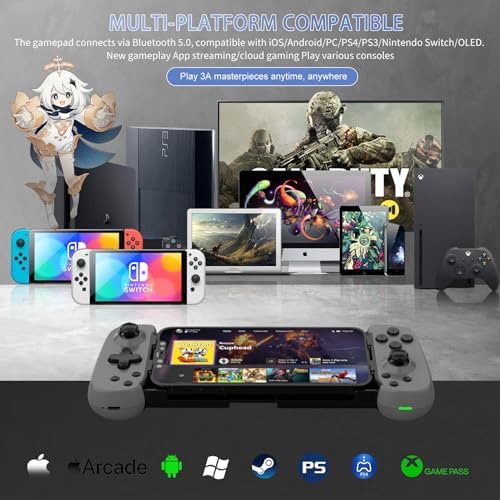 Wireless Controller for iPhone/Android/PC/iPad/Tablet/APPL Arcade MFi Games/Switch/PS4, Support Streaming on PS5/Xbox/PC Console, Cloud Gaming Gamepad Joystick - Turbo/6-Axis Gyro/Dual Motors -Grey - 1