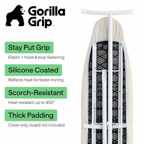 Image of Gorilla Grip Reflective Silicone Ironing Board Cover, 15x54, Fits Large and Standard Boards, Pads Resist Scorching and Staining, Elastic Edge, Thick Padding, No Fasteners Needed, Linen