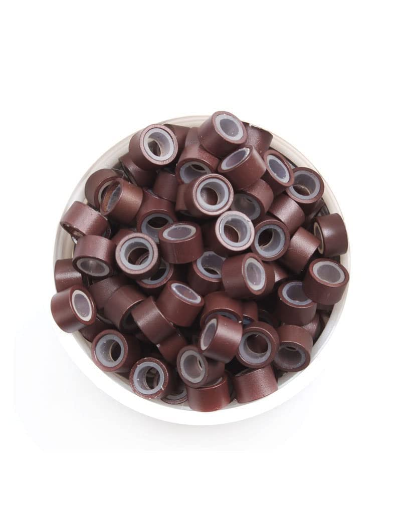 D-DIVINE 500 PC Micro Rings for Hair Extension, Aluminum With Silicone Micro Rings Beads Loop For Human Feather Hair Extension Tip 5.0 * 3.0 * 3.0 MM (Brown)