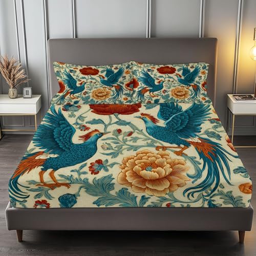 Drap housse microfibre 140x200 cm motif phoenix jaune rétro