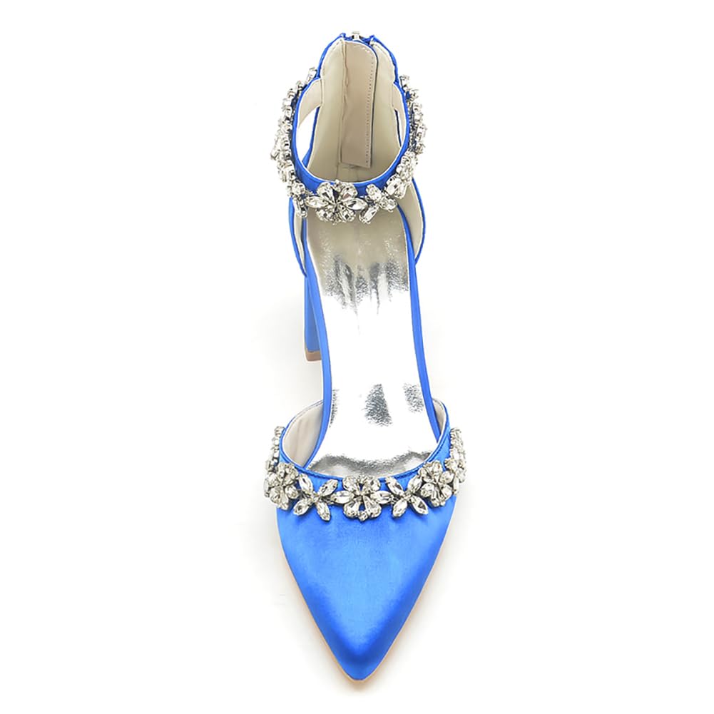 Donna Scarpe da Sposa con Tacco Largo Basso Cinturino alla Caviglia Décolleté Punta A Punta in Raso con Strass CG2102-03Z