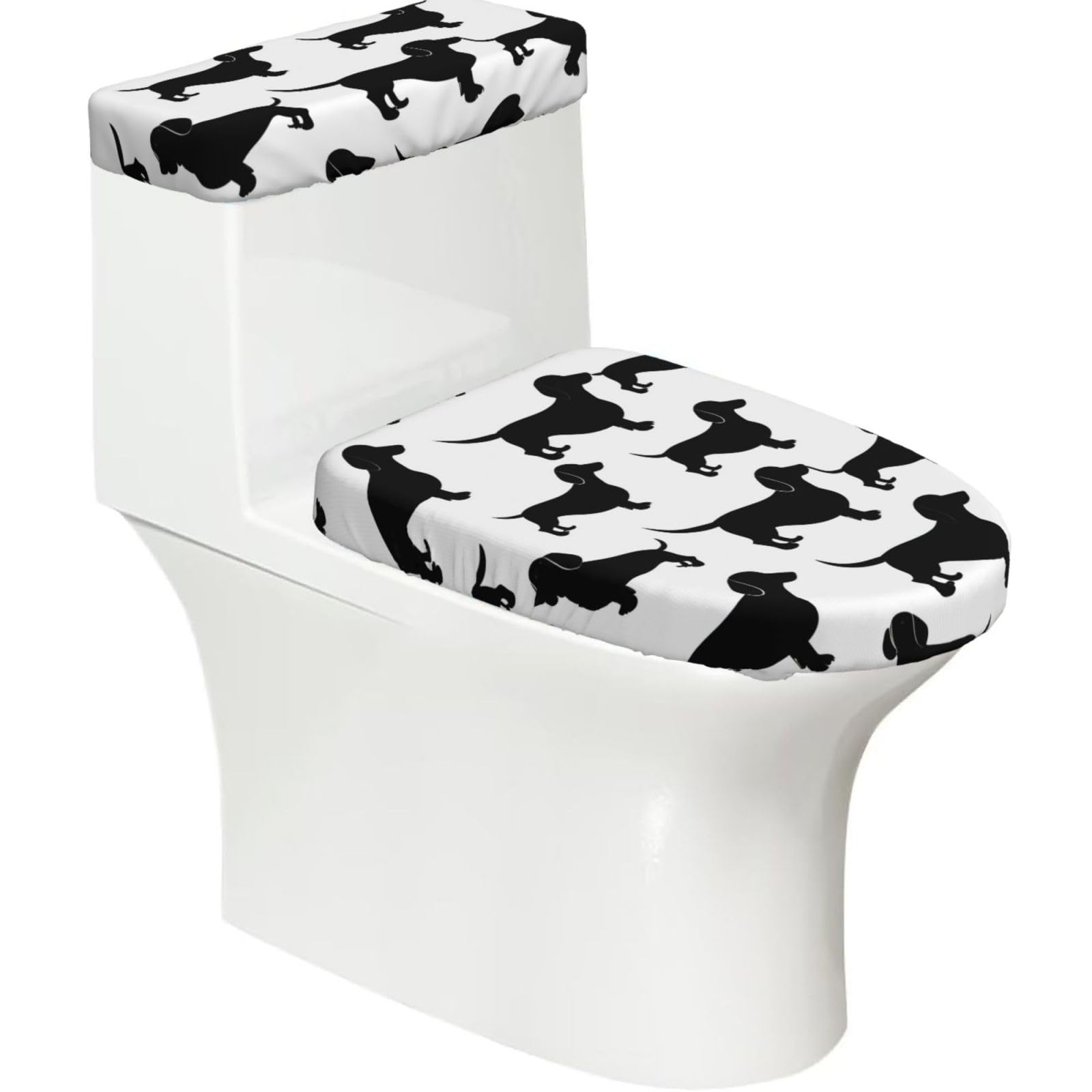 X Psblty Black Dogs Toilet Seat Cover Set 2 Piece Bathroom Decor Toilet Lid Cover With Tank Top Cover Stretch Fit Soft Fabric For Home 15-21 Inch