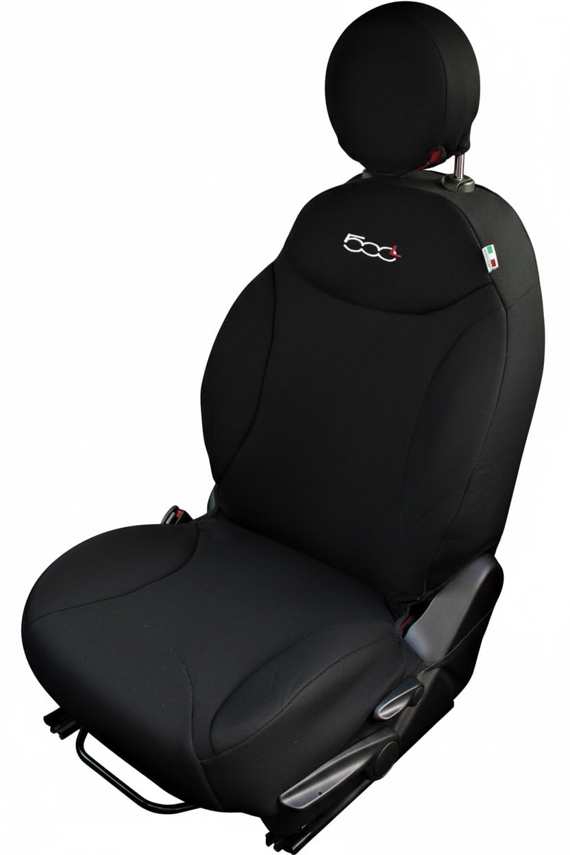 Italfodere - Coppia Coprisedili Anteriori Compatibili con Fiat 500L - Cotone Accoppiato - Fatti a Mano - Eleganti e Resistenti - Accessori Auto Interno - Nero - Made in Italy