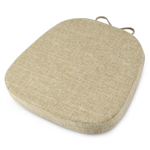 Image of OVOV 14x14 Chair Cushions for Metal Dining Chairs 1 Piece Beige | Non Slip, Washable Removable Cover with Ties, Textured, for Dining Room, Kitchen Cafes Bistro Patio, Stackable Chairs