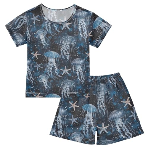 ALAZA Vintage Jellyfish Starfish Pajama Set Short Sleeve Sleepwear Soft Lounge Nightwear