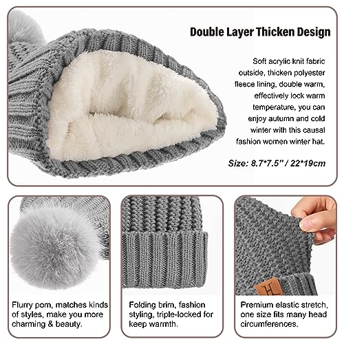 Winter Hat And Scarf Gloves Set For Women, Womens Warm Knit Pom Thermal Hat Long Scarves Touchscreen Glove Set3