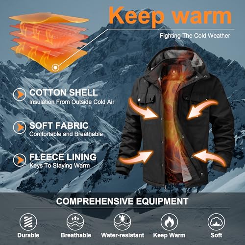 CHEXPEL Mens Fall and Winter Utility Jacket Relaxed Fit Work Coat Fleece Lined Hooded canvas Jacket2