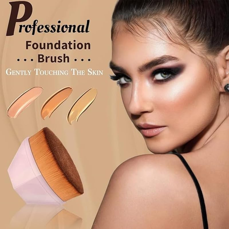 Avendreo Makeup Foundation Brush with Protective Case - Flat Top Kabuki Face Brush for Blending Liquid, Cream & Powder - Compact Blending Brush for Cream Makeup, Blush Brush for Women (Pink) 3