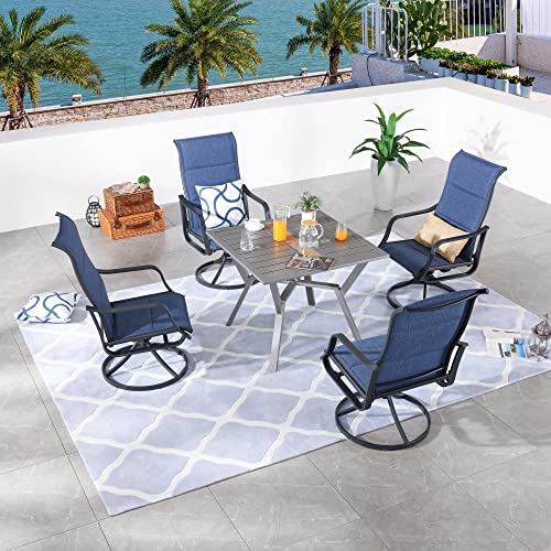 Image of LOKATSE HOME 5 Pieces Patio Dining Set Metal Furniture Outside Swivel Chairs and Square Table, Blue