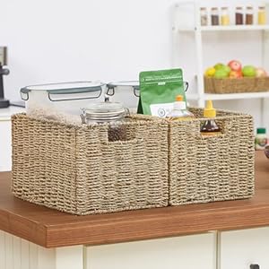 Vagusicc Wicker Storage Basket, Set of 2 Hand-Woven Storage Baskets for Organizing, Small Wicker Basket for Toilet Paper, Foldable Large Cube Storage Organizer Basket Bins for Shelves (Sea Grass) Vagusicc Wicker Storage Basket Set of 2 Hand Woven Storage Baskets for Organizing Small Wicker Basket for Toilet Paper Foldable Large Cube Storage Organizer Basket Bins for Shelves Sea Grass