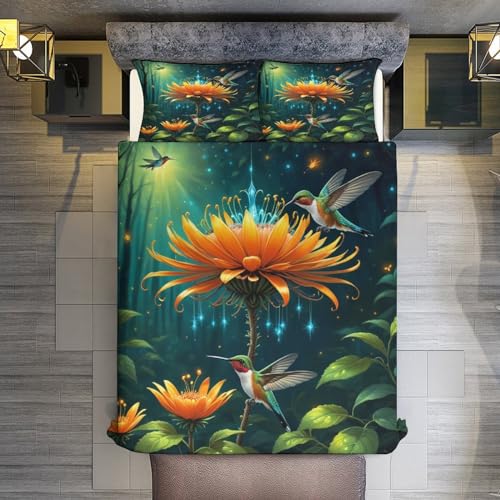 Parure housse de couette fleurs 3D en microfibre au toucher soie incomparable