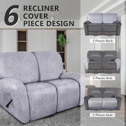 Image of molasofa Loveseat Recliner Slipcover 6-Pieces Stretch Leather Like Recliner Sofa Cover for 2 Seat Dual Reclining Loveseat Couch, Furniture Protector with Elastic Bottom (Marbling)