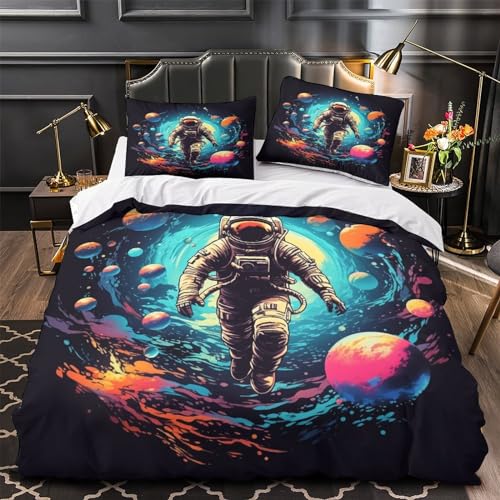 Parure de lit 3 pièces astronaute en microfibre avec housse de couette zippée - 4