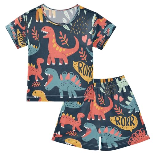 senya Short Sleeve Pajamas Sets Summer Cotton Sleepwear Dinosaur and Grass