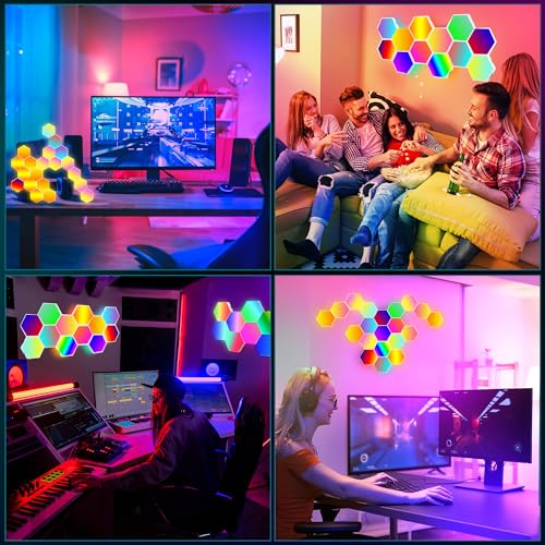 Image of 20 Pack DIY Hexagon LED Lights, Music Sync RGB Gaming Lights with APP Smart Wall Lights for Bedroom Living Room Decor