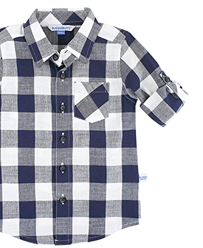 Image of RUGGEDBUTTS Boys Solid Cotton Long Sleeve Button Down Shirt with Button Tabs