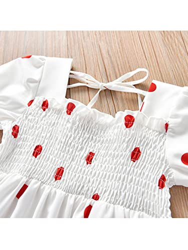 Balatale Toddler Girls Summer Square Neck Smocked Dresses Puff Sleeve Polka Dot Dress Casual Beach Holiday Dress 2-3T #TOP4