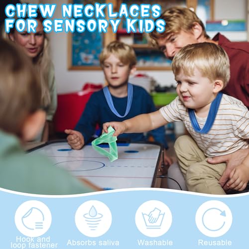 Image of Henoyso 12 Pack Sensory Chew Necklaces Kids Soft Terry Cloth Oral Motor Teething Toys for Boys Girls, Reusable Chewy Jewelry for Focusing & Calming(Solid Style,Adventure Ready Color)