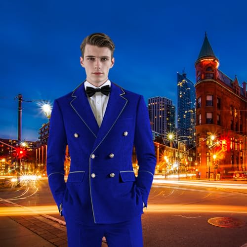 UNINUKOO Double Breasted Suit Men Velvet Classic Fit Formal Dinner Party Wedding 2 Piece Business Suits for Men US Size S Royal Blue2