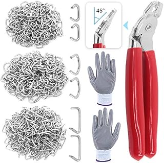 Glarks 362Pcs Hog Ring Pliers with Hog Rings Kit, 360Pcs 1/2'' 3/4'' 3/8'' Steel Hog Rings with Angled Hog Ring Pliers and Anti-Cutting Gloves for Upholstery, Fencing, DIY Craft, Furniture and more