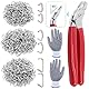 Glarks 362Pcs Hog Ring Pliers with Hog Rings Kit, 360Pcs 1/2’’ 3/4’’ 3/8’’ Steel Hog Rings with Angled Hog Ring Pliers and Anti-Cutting Gloves for Upholstery, Fencing, DIY Craft, Furniture and more