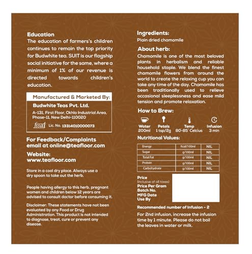 Image of TEAFLOOR Dried Soothing Chamomile Flower Tea || 100% Pure Flower Buds || Caffeine Free, Pure Herbal Tea || Perfect For Night's Sleep || Net Weight :35 Gram (Pack Of 4)