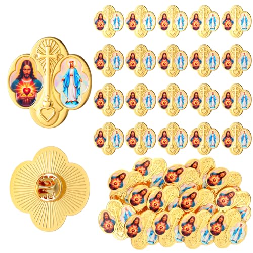 Image of Yinkin 24 Pcs Catholic Pins First Communion Lapel Pins Gold Toned Gifts Bulk Minister Catholic Religious Medal Christian Jewelry First Holy Communion Gifts Inspirational Spiritual Stuff