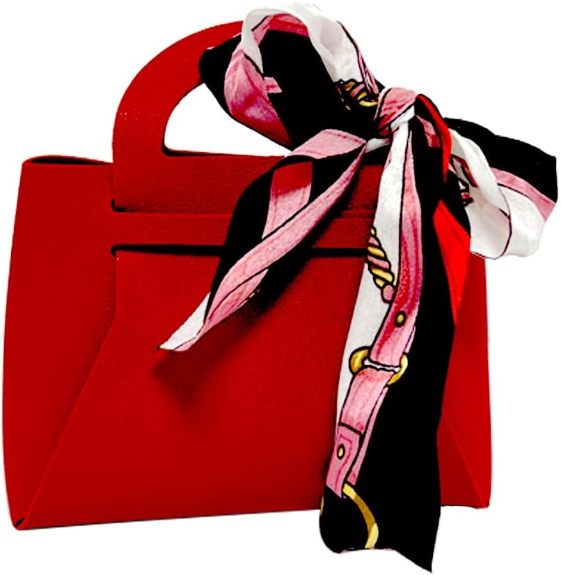 Leather Gift Bag with Bow for Smart Gift Wrap, Elegant Gift Box for Small Gifts, Party Favors Return Gifts Candy Bag for Weddings, Birthdays, Baby Showers, Eid, Christmas Gifts Hand Bag (Red)