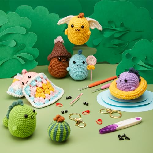 Image of INSCRAFT Crochet Kit for Beginners, 6 Pack Dinosaurs Crochet Animal Kit,Starter Kit with Step-by-Step Video Tutorials, Learn to Crochet Kits for Adults, DIY Knitting Craft Supplies Gift