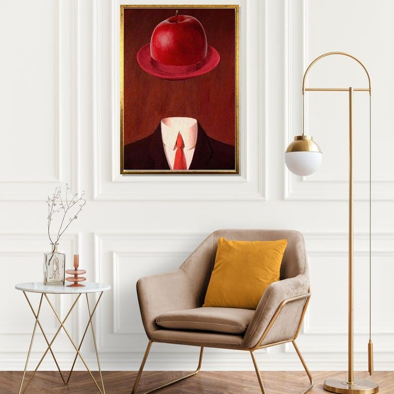 Affiche murale philosophique Magritte tableau surréaliste toile joueur de boules de pommes