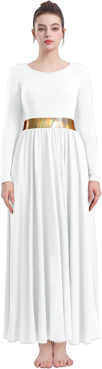 Women Long Sleeve Praise Dance Dress V-Neck Liturgical Worship Dance Costumes Swing Lyrical Dancewear