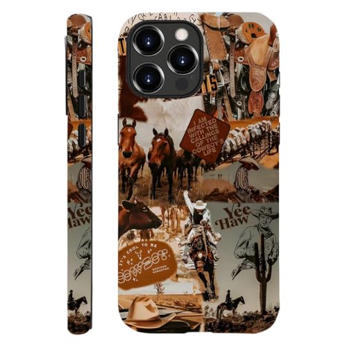 XUNQIAN Compatible for iPhone 16 Pro Case, Compatible with MagSafe Aesthetic Retro Cowgirl Cowboy Western Aesthetic Horse Phone Case Print Art Protective Case (for iPhone 16 Pro)