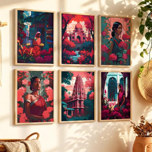 Image of kotart Premium Digital Traditional Art Paintings with Frame for Home Decoration - Painting for Living Room Bedroom Office Room Decor - Painting for Wall Decoration - Pack of 6 (Art 7, 13x17 inch)