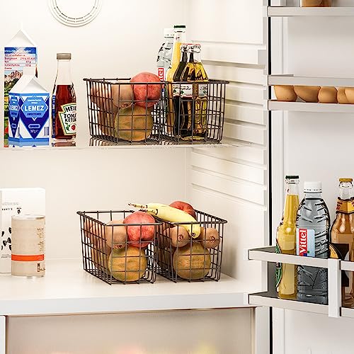 Hanging Kitchen Baskets For Storage Adhesive Small Wire Storage Baskets No Drilling Wall Mounted Shelf With Kitchen Food Pantry Bathroom Shelf Storage, 2 Pack, Black #TOP6