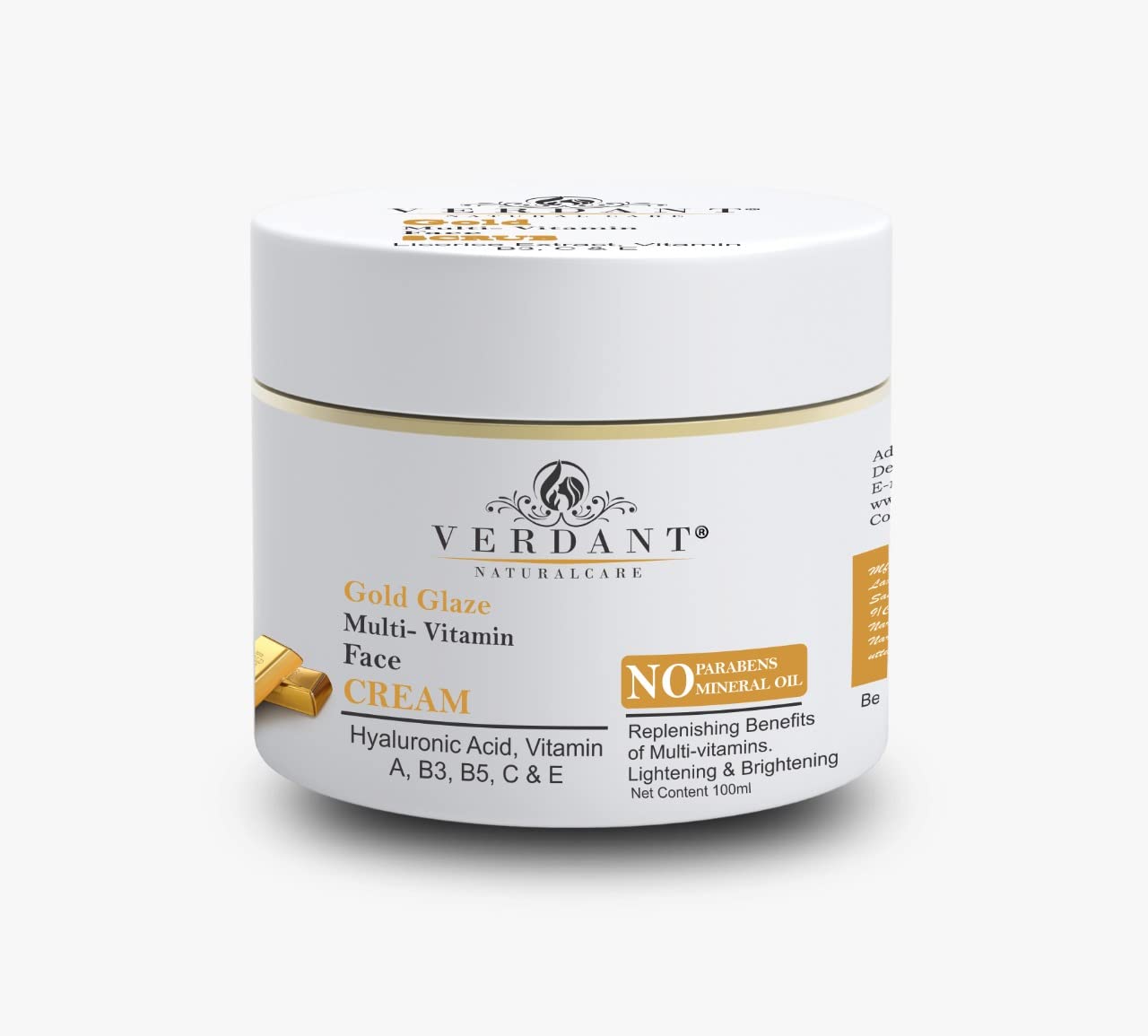 Verdant Gold Face Cream with Hyaluronic Acid & Vitamin A, B3, | Face Moisturizer Cream | Skin Brightening | Instant Glowing & Moisturizing Cream | Gold Glaze Face Cream | Gold Cream - Sulphate & Paraben Free - 100 ml