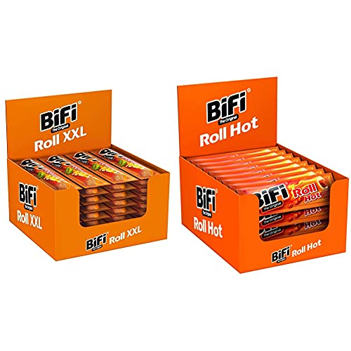 BiFi Roll XXL – 24er Pack (24 x 70 g)– Snack im Teigmantel – Herzhafter, großer Salami Fleischsnack – Snack im Teigmantel & Roll Hot – 24er Pack (24 x 45 g) – Herzhafter, pikanter Salami Fleischsnack
