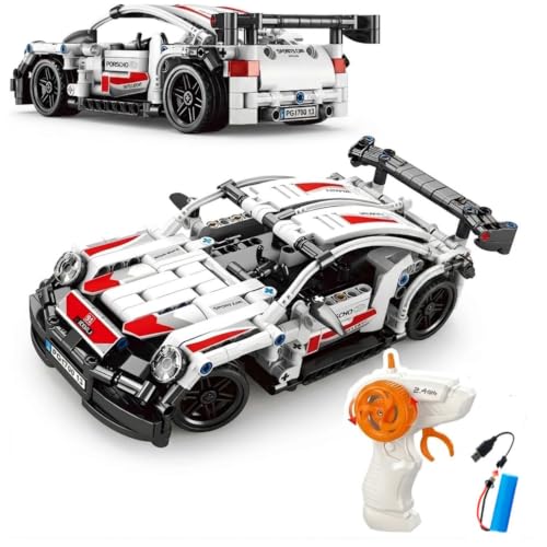 Image of RC Building Blocks Sports Car 389 PCS DIY Racing Car Kit with 2.4GHz Remote Control Rechargeable Battery 1:16 Scale STEM Construction Toy Birthday Gift for Boys & Girls 6-15 Years