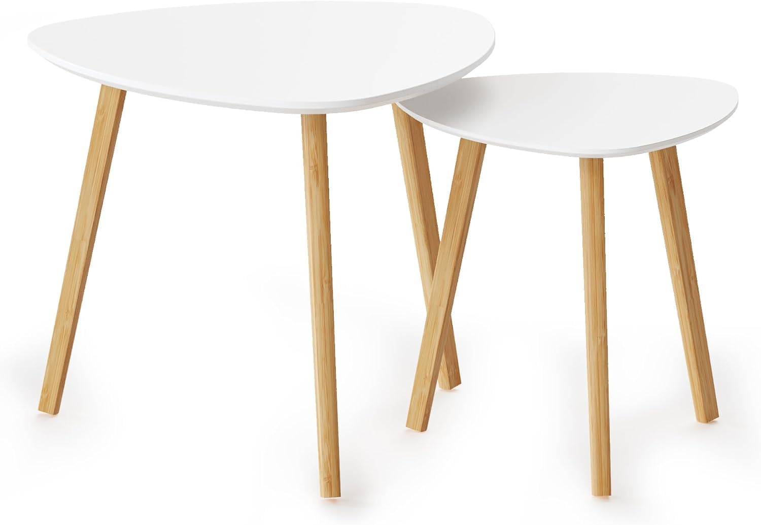 Bamboo Nesting Triangle End Table,Set of 2 Side Table Modern Minimalist Coffee Table for Living Room, Balcony in White