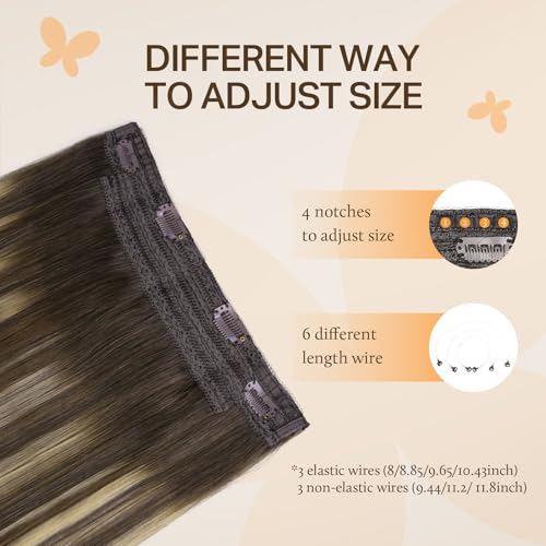 Image of DOORES Wire Hair Extensions 14 Inch 75g Remy Human Wire Hair Extensions Invisible Transparent Line Adjustable Hairpieces Secret Extensions Straight Hair Balayage Chocolate Brown to Honey Blonde